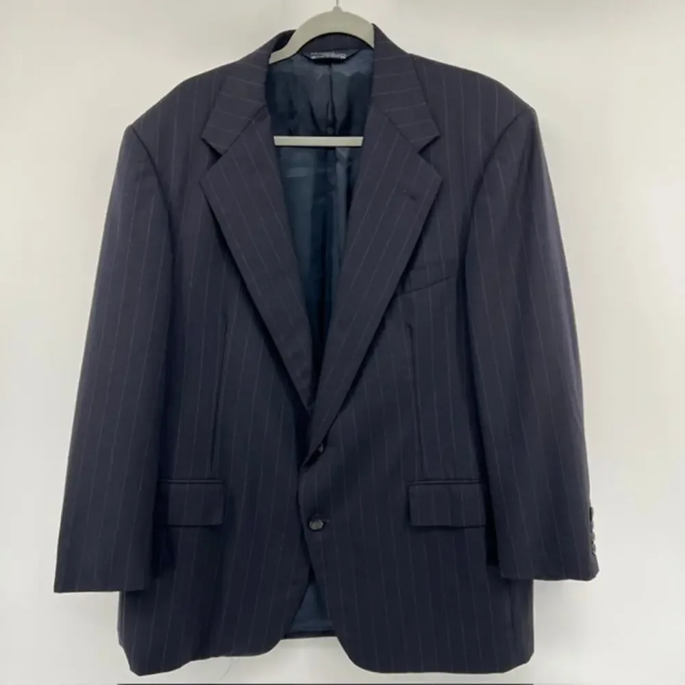VTG Polo Ralph Lauren Pinstripe Suit 44R 36x28 Wool Blue Cuffed ClassicUSA Made